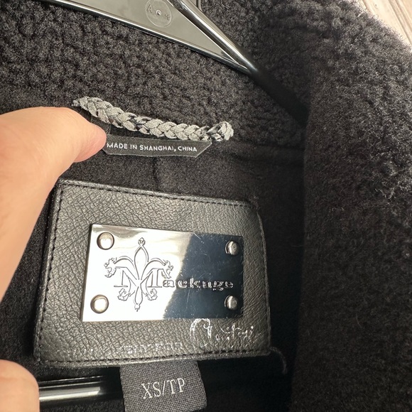 Mackage for Aritzia Black Wool Teddy Crossover Button Sheepskin Viscose Jacket - Picture 7 of 10